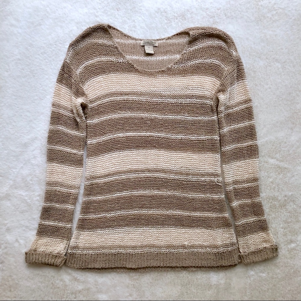 Lucky Brand Brown & Tan Stripped Knit Sweater